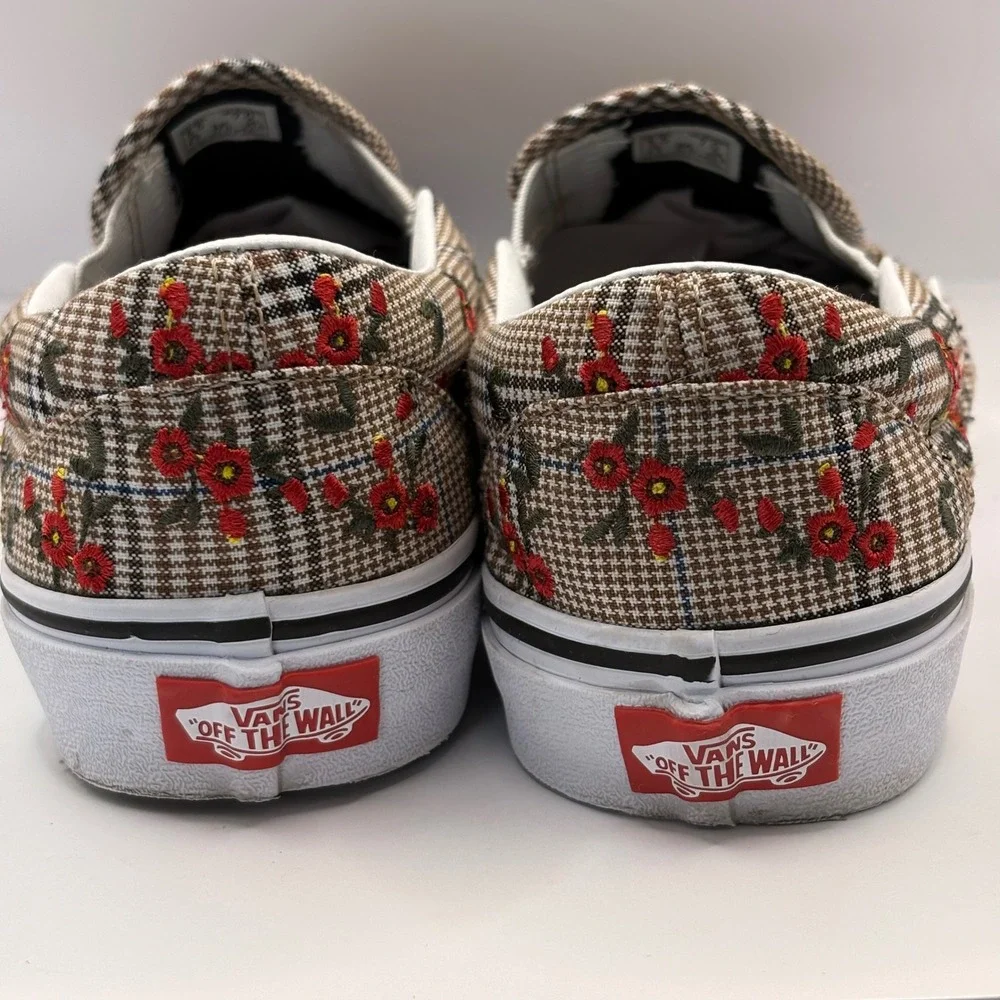Vans Classic Slip-On Glen Plaid Floral Embroidery Sneakers Womens 7 Mens 5.5 - Picture 3 of 6